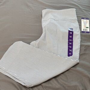 Striped White & Navy Pull-On Chinos - Size 14